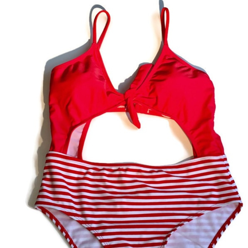 One piece Swimsuit Red and White stripe